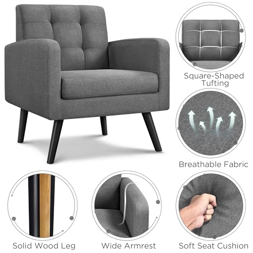 Yaheetech Ohrensessel Sessel mit Armlehnen, Bequem und Modern, Fernsehsessel Relaxsessel Wohnzimmer Clubsessel Sofa 136 KG belastbar Dunkelgrau