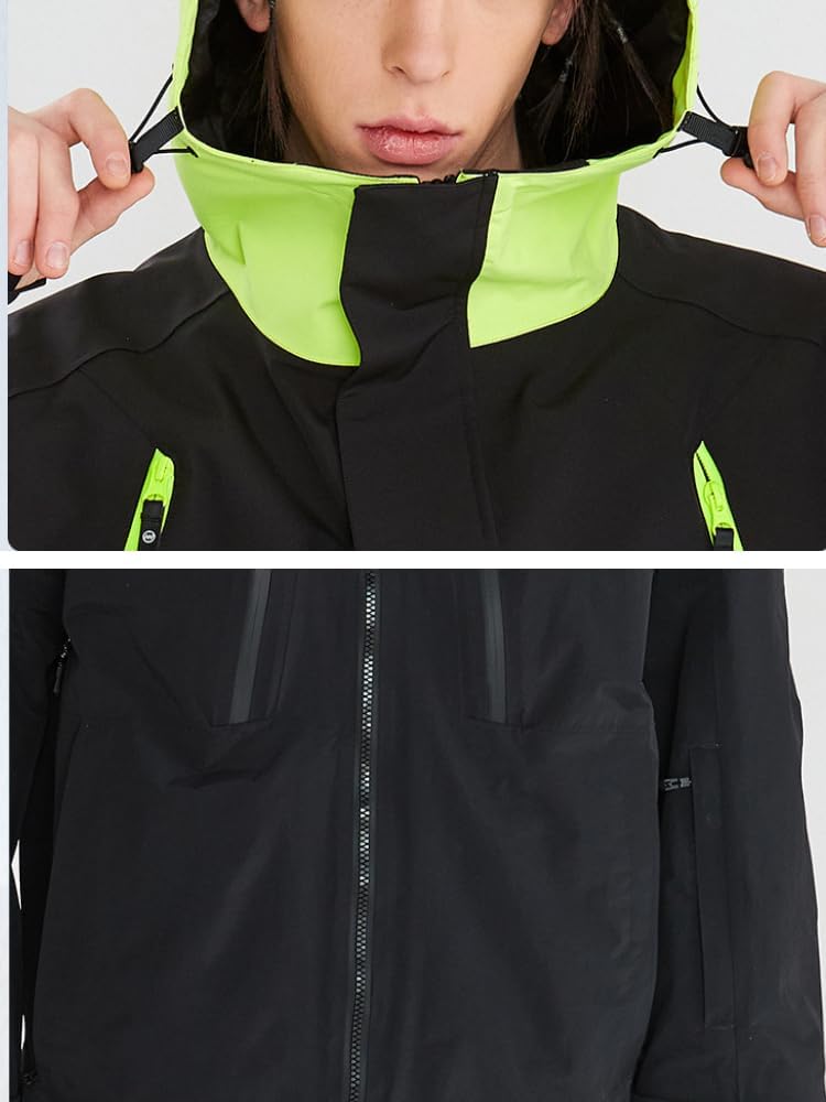 Insulated Snow Jackets for Women Men Colorblock Ski Jackets Hood Snowboard Coat Waterproof Skiing Coats