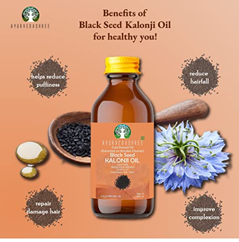 Ayurvedashree Cold Pressed Black Seed Oil , Omega 3 6 9 | Super Antioxidant & Immune Support, Joints, Digestion, Hair & Skin, 3.38 Fl Oz., Extracted On Wooden Churner, No Gmo,Untreated, Unrefined #TOP1