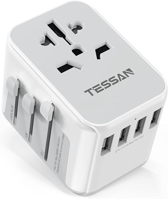 Universal Travel Adapter, TESSAN Travel Plug Adapter Worldwide with 4 USB and 1 AC Socket, International Travel Adapter UK to European Power Universal Plug Adaptor for EU USA Australia Thailand