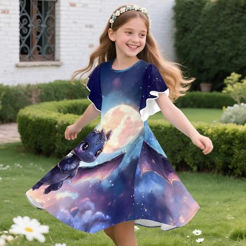 Uourmeti Ruffle Sleeve Dress for Girls Summer Casual Dresses Knee Length Playwear Outfits4