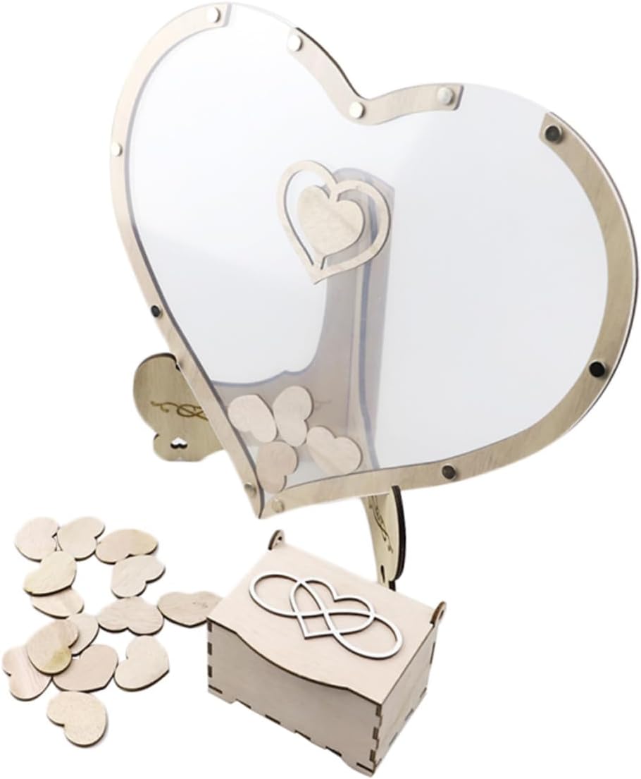 Cabilock 1set Wooden Wedding Guest Book Heart Tokens Unique Alternative for Engagements Anniversaries and Celebrations Beautifully Crafted Keepsake for Your Special Day