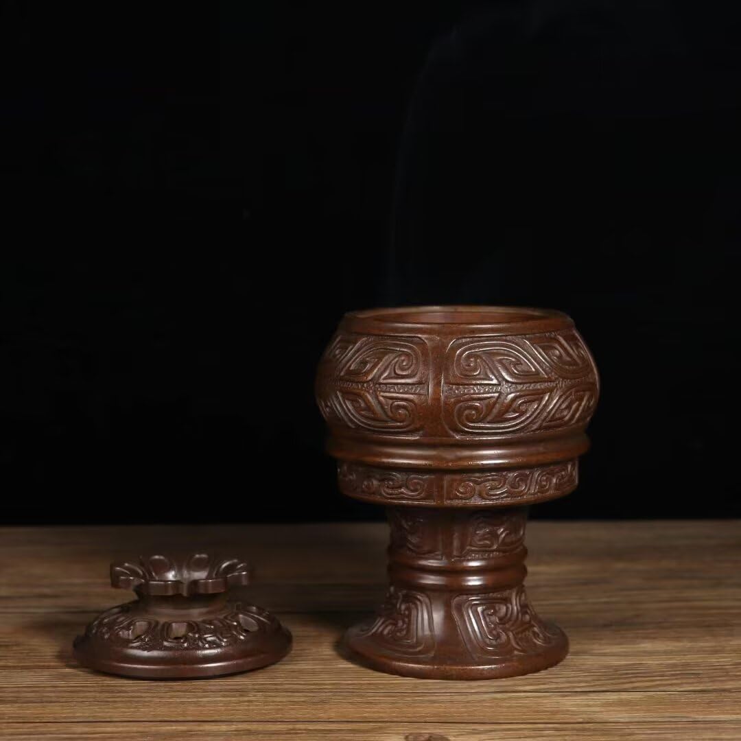 Quemador de Incienso Chino de Cobre Puro, Estilo Chino, para aromaterapia, Horno Hueco Boshan, Quemador de Incienso de Cobre para Oficina y hogar, 8,5 x 8,5 x 18 cm.