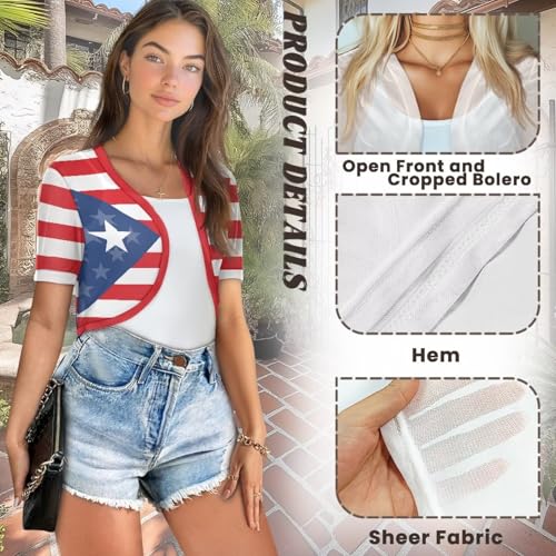 Image of Women's Shrug Short Sleeve Bolero Open Front Knit Party Tulle Cardigan Cropped Cardigan Shoulder Cover Up