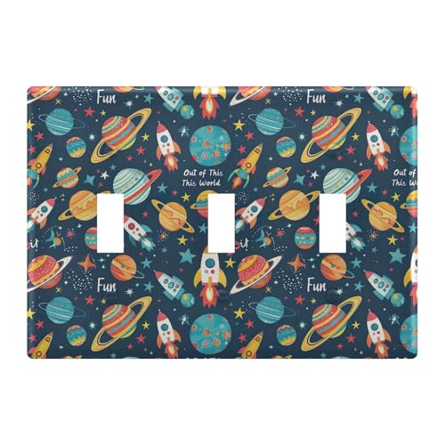 Light Switch Cover Space Rocket Planet Wall Plates for Electrical Outlets 3 Gang 202b5412