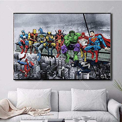 SYFXLLV Superhero Toile Peinture Animation Comics Marvel Affiche Imprime Hulk Captain America Superman Home Wall Art Enfants Cadeau D'anniversaire-60x90cm Sans...