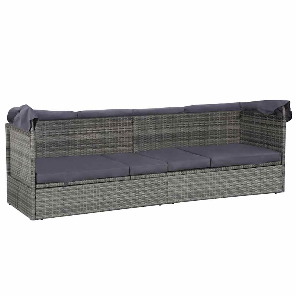 Letto di Riposo Polyratan Grigio 200x120 cm con Baldacchino e Cuscino