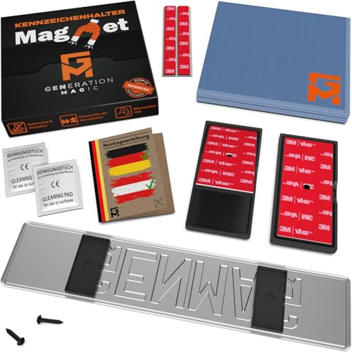GENMAG® 1x Magnet Kennzeichenhalter Rahmenlos [Extra-Stark & Universal] Rahmenlose Kennzeichenhalter Magnete für Deutschland & Österreich | Magnetische Wechselkennzeichenhalter | Kennzeichen Magnet