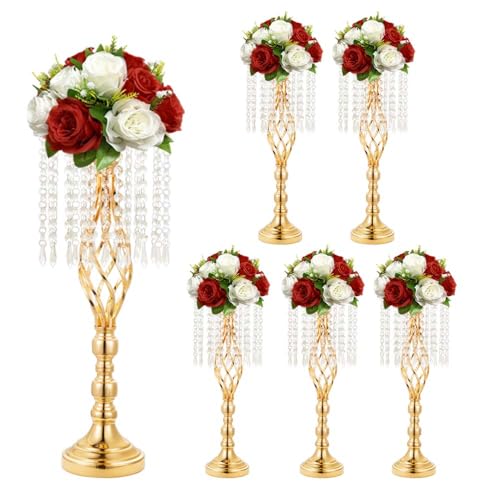 MEISHAONV 6 pcs 21.65 Inch Wedding Gold Flower Centerpieces Crystal Metal Flower Vase Wedding Centerpieces for Tables Decorations