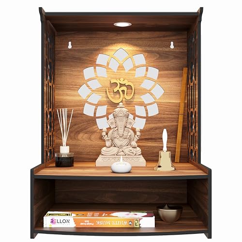 Image of Rellon Industries Temple for Home, Mandir for Home for Pooja Mandir for Home Beautiful Wooden Temple for Home Pooja Stand for Home and Office with LED Spot Light mandir (A3)