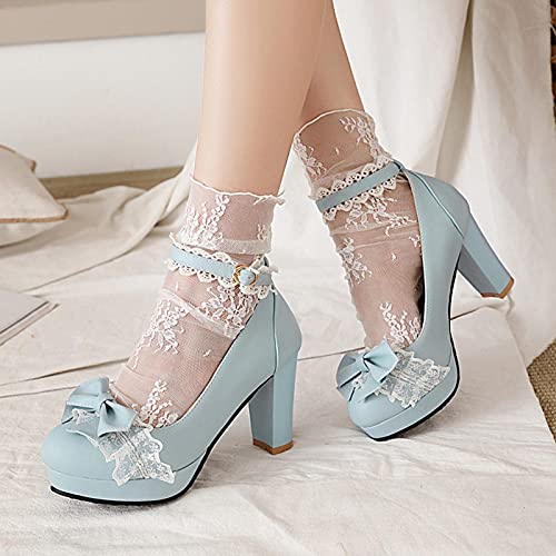 Erocalli Women's Lolita Shoes Platform Cosplay Cute Kawaii Lolita Shoes High Heel Bowknot Mid Chunky Heel Mary Jane Pumps4