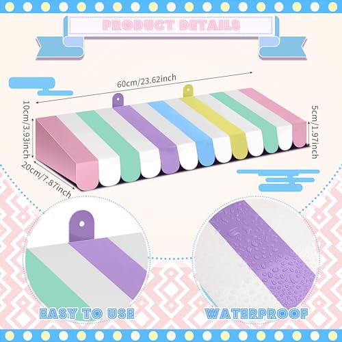 Image of Boao 4 Pack Circus Awning Decoration, Striped Style, Pastel Color | 3D Cardboard Paper Awning, Circus Carnival Theme, Back to School Wall Window Classroom Decorations