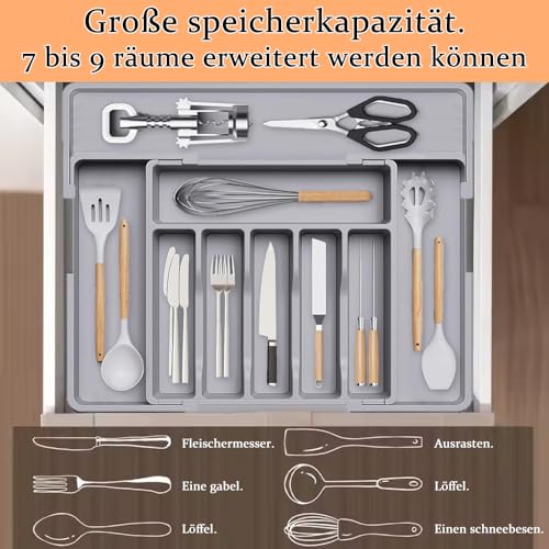 Wnddle Cutlery Tray for Drawer, Cutlery Rack, Extendable Utensil Tray for Drawer, Compact Plastic Cutlery Storage for Kitchen, Cutlery and Spoons (Grey) - Image 3