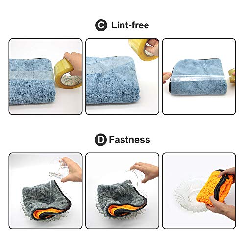 Auto Care 920GSM Super Thick Microfiber Car Cleaning Cloth Detailing Towel 15'' x 17.7'' (Blue/Gray-3PCS)