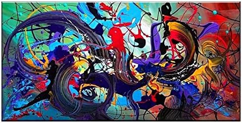 Orlco Art Hand Made Thick Modern Contemporary Huge Abstract Graffiti Colorful Texture Oil Painting Canvas Wall Art Decoration with Framed 24x48inch