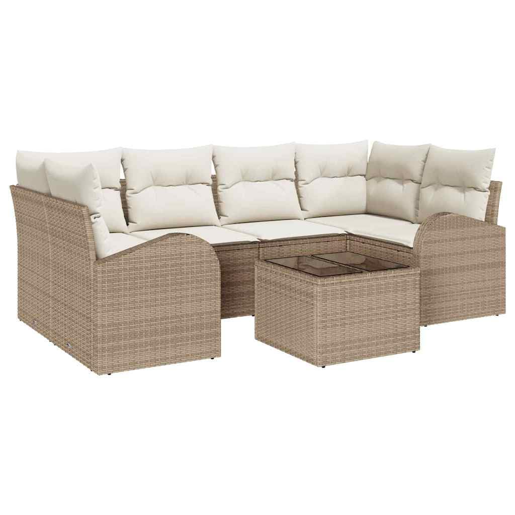 Set Divano da Giardino Beige 55x55x37 cm Polyrattan Moderno Outdoor Patio Salotto per Terrazza Balcone Giardino con Cuscini Impermeabili Resistente agli Agenti Atmosferici Porta Tazze