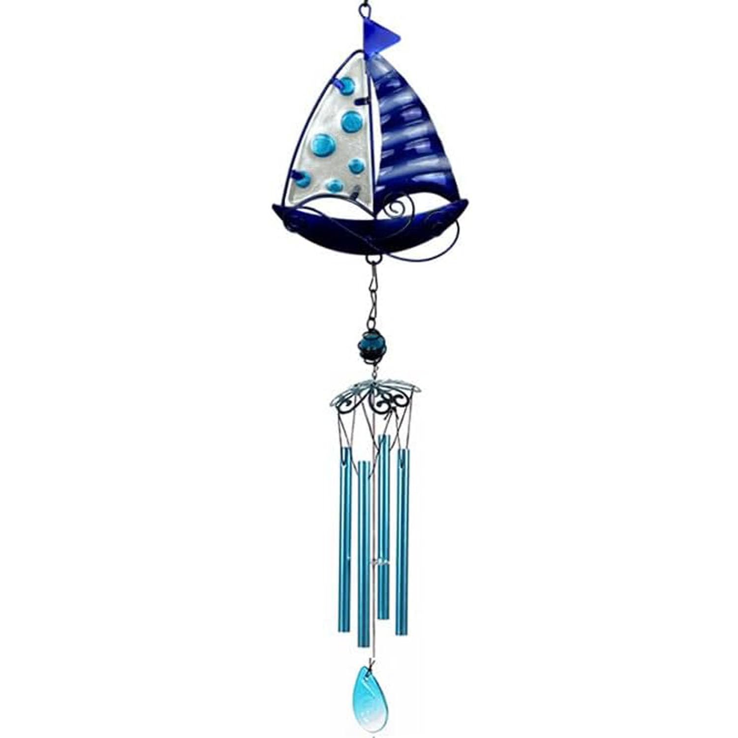 Campanello a vento blu da appendere per patio, decorazione da giardino in vetro, veranda, balcone, decorazione creativa da appendere (45 cm x 11,5 cm x 3,5 cm) a vela