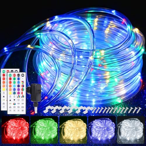 StarryEver 20M LED Schlauch Lichterkette Außen Strom 200er LED Lichtschlauch Außen Warmweiß & Bunt 25 Farben Dimmbar Weihnachtsbeleuchtung Außen Lichterschlauch mit Fernbedienung für Garten Patio