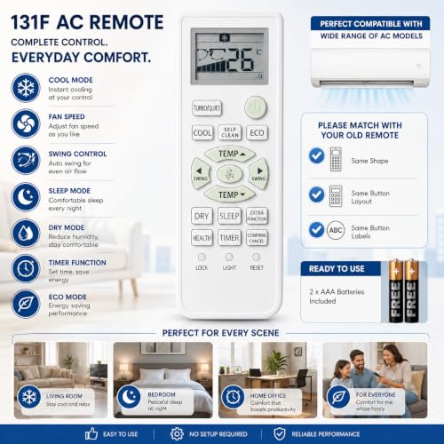 Image of K2 Haier 131F AC Remote - Compatible with Haier Twin /Dual Inverter Split AC 1.5 Ton | LCD Display | Free Batteries | 5 Years Warranty (Work Only When Your Old Remote Same)