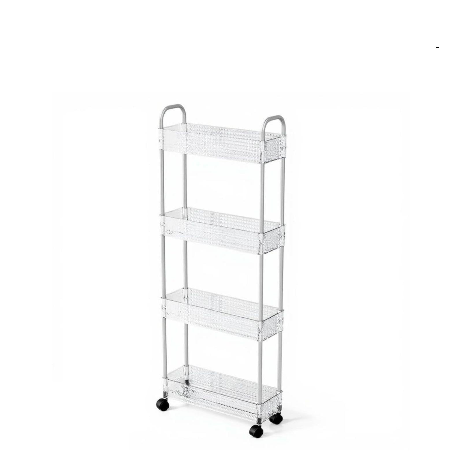 3-Tier Compact Portable Storage Cart, Transparent Organizer Shelf with Stainless Steel Handle, Multitier Kitchen Bathroom Narrow Rolling Rack 4 Tier Narrow-image-11