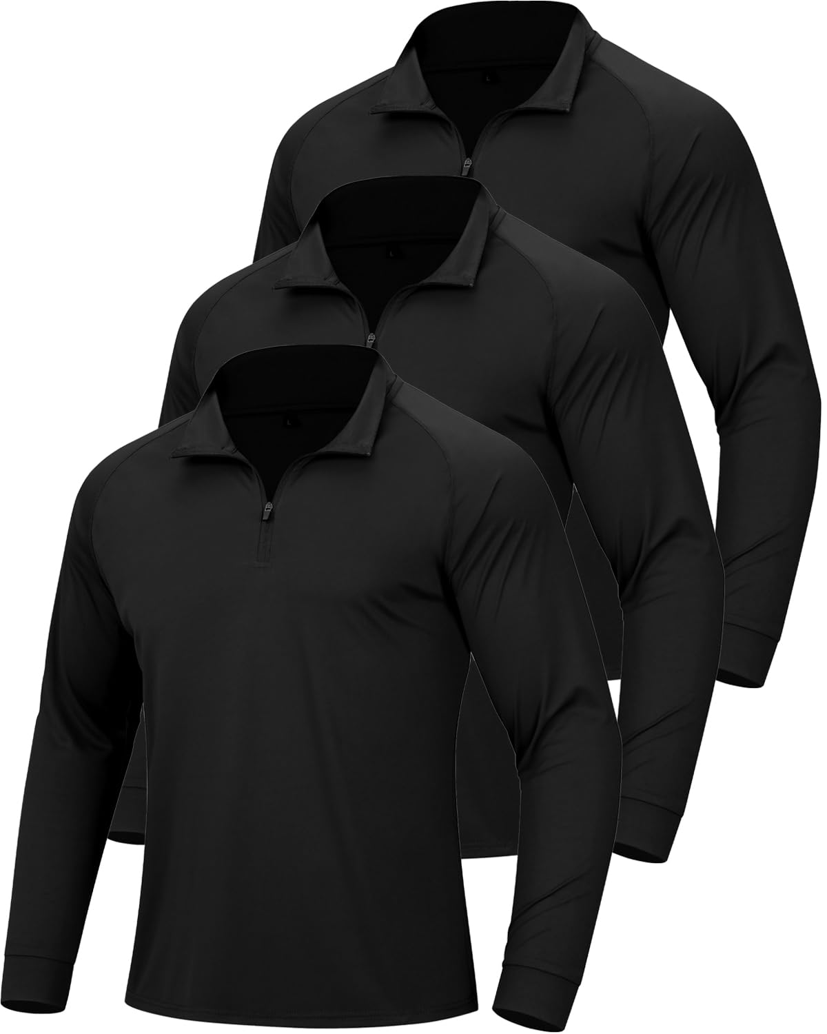 3Pack Men’s Quarter Zip Pullover Athletic Shirts Long Sleeve Sweatshirts Quick Dry Shirts Tops for Running Workout Golf Gym