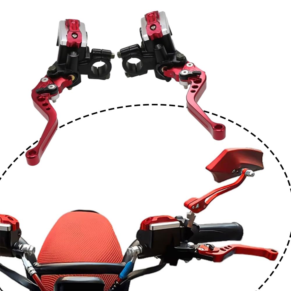Baceyong Kit de levier de frein et d'embrayage hydraulique pour moto 22 mm, maître-cylindre, poignée de moto, alliage d'aluminium, Compatible avec la plupart des motos, rouge