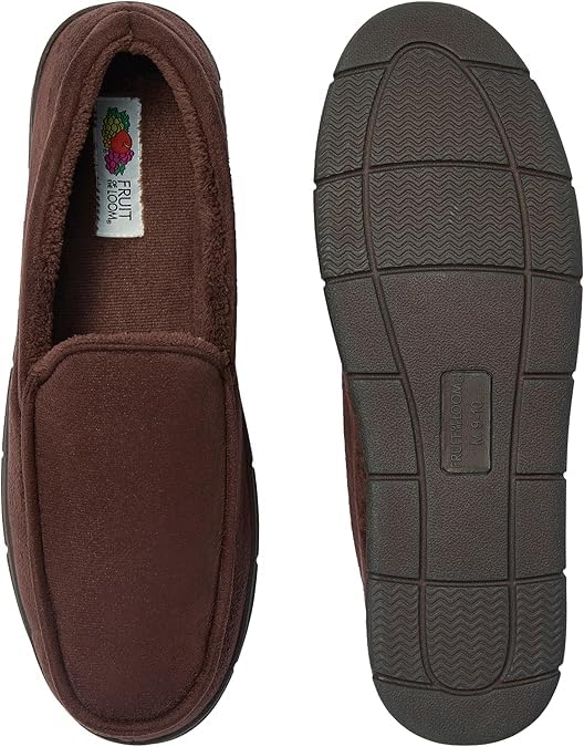 Fruit of the Loom Men’s Moccasin Slippers – Memory Foam Indoor Outdoor House Shoes, Cozy Fuzzy Footwear for Men, Dad, Husband, Christmas Gift, Non-Slip Suede Design, Brown, Large - image 3