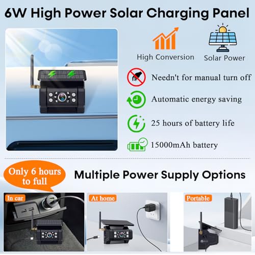 Image of RV Backup Camera with Solar Magnetic: Long Distance No Signal Delay, 7 Inch Touch Key Monitor with Recording, HD 1080P Wireless Backup Camera for Trailer, 5th Wheel, Camper