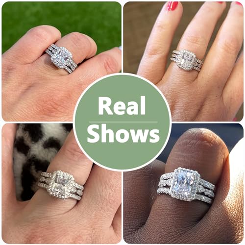 Newshe Jewellery 2.78Ct Wedding Band Bridal Ring Enhancer Engagement Ring Set for Women 925 Sterling Silver Radiant White Gold 5A Cz Size 5-104