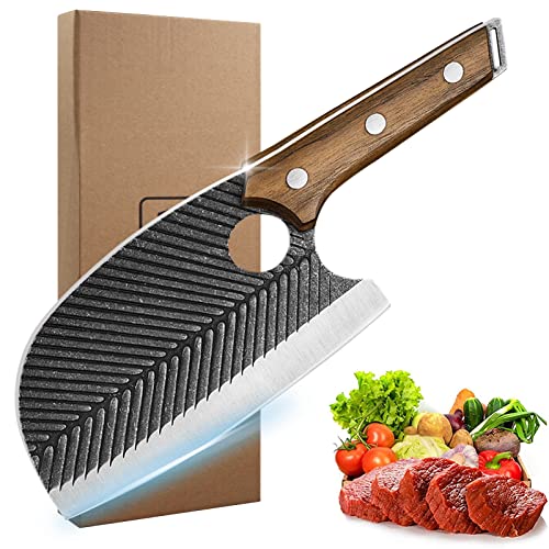 WXCOO Serbian Chef Knife High Carbon Stainless Steel Meat Cleaver, 6 inch Hand Forged Butcher Kitchen knife with Gift Box Full Tang, Sharp Chopping Boning Knife Outdoor Cooking knife for BBQ Camping