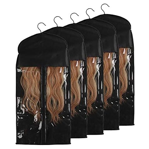 Hair Extension Wig Carrier Storage Case Dustproof Bag with Wooden Hair Hanger Pack of 5 Weimob Cover