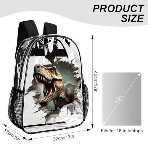 Dinosaur Clear Backpack Heavy Duty for Girls Kids Boys Women Men - Large Cute PVC Dinosaurs Theme Printing Transparent Backpacks for Schools Stadium Concerts Work - Clear/Black3