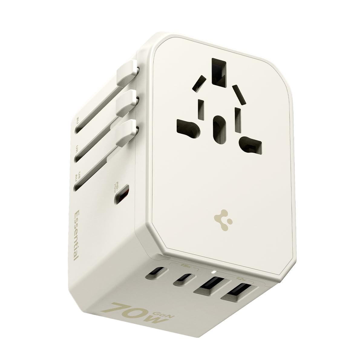 Spigen ArcStation Reiseadapter Weltweit, GaN 70W 5-Port Universal Reisestecker mit 3 USB-C, 2 USB-A, 1 AC Steckdose, Internationaler Steckdosenadapter Universaladapter für US, UK, EU, AU - Wüste Beige