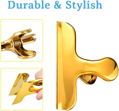 Miniatura 2 de Clips para bolsa de chips, paquete de 8 clips grandes de acero inoxidable dorado para bolsa hermética, perfectos para cocina y oficina (paquete de 8