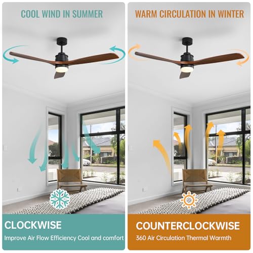 Image of Sofucor 60 inch Ceiling Fan with Lights and Remote, Modern Large LED Wood Ceiling Fan for Indoor Living Room Bedroom Outdoor Patio Porch, Reversible DC Motor