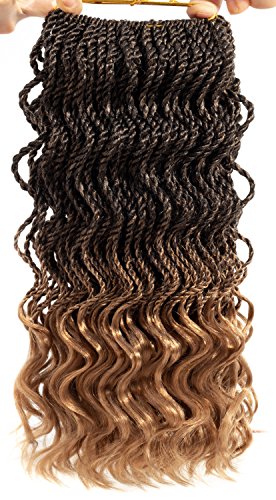 6 Packs Senegalese Twist Crochet Hair Braids Wavy Ends Free Synthetic Hair Extensions Kanekalon Curly Crochet Twist Braiding Hair (14, T1B/27#)