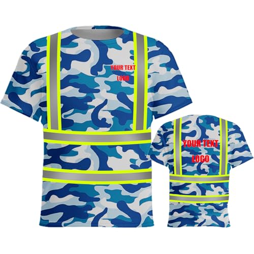 YOWESHOP High Visibility Custom Work Shirts for Men?Short Sleeve Safety T-Shirt?XXXL?Camo Blue4