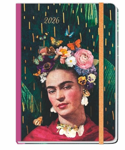 Design Diary Frida 2026: Der Buchkalender 2026 für Fans von Frida Kahlo. Kleiner farbenfroher Kunstkalender im Format A5 mit Gummibändchen, Lesebändchen und Leinenrücken