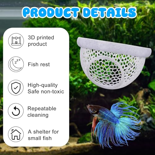 Image of Floating Betta Hide & Shrimp Cave - 3D Printed Aquarium Hammock with Marble Texture, Feeder Ring & Rest Spot for Betta Fish, Nano Tanks, Corydoras, Shrimp - Safe PLA