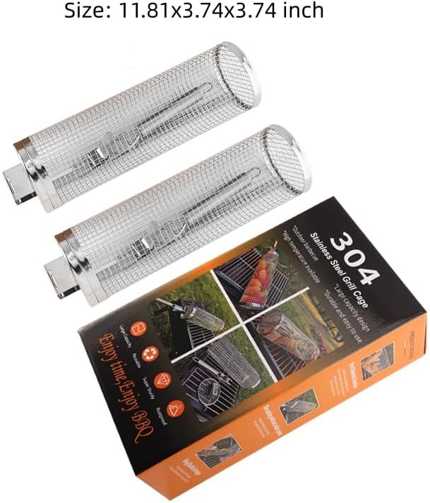 Miniatura 5 de Cesta de parrilla con mango extraíble para picnic al aire libre, parrilla de barbacoa, barbacoa, barbacoa, parrilla, cilíndrica de malla de acero