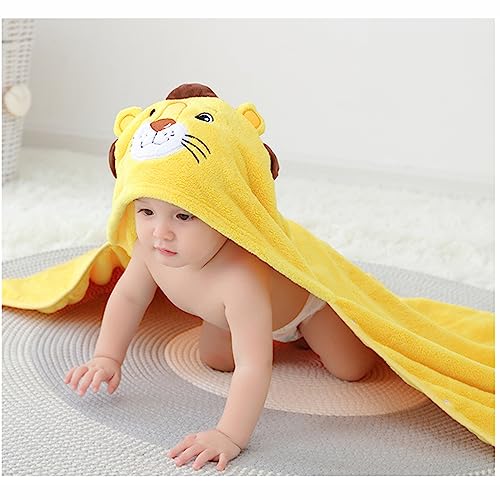 Image of ROMASA Baby Bath Towel Ultra Soft Hooded Towel Highly Absorbent Bathrobe Blanket Toddlers Shower Gifts for Boys Girls-27.5 inch x 55 inch (Yellow Lion)