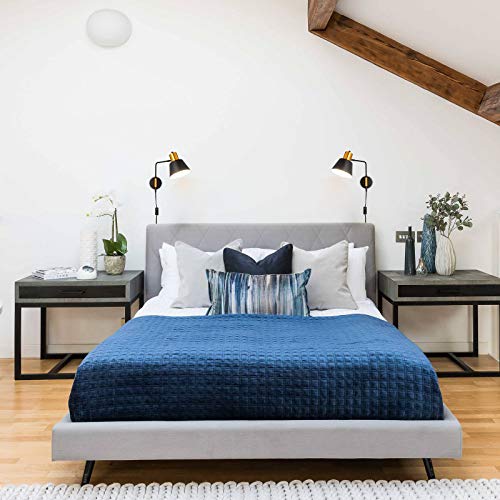 Image of Modern Swing Arm Wall Sconce Plug in Set of 2, Rotatable Black Wall Lights with On /Off Cord for Bedroom, Living Room