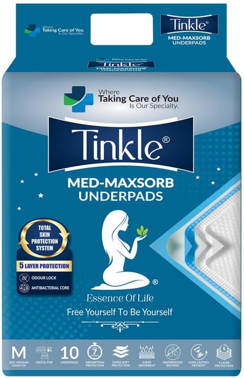 Med Maxsorb Disposable Bed Underpad Sheets, Incontinence Bed Pads/Mats Under Sheets, (10 Pcs, Blue, Large, 60x60 cm), Soft Comfort Bed Wetting Protection Sheets for Adults Patients & Hospitals