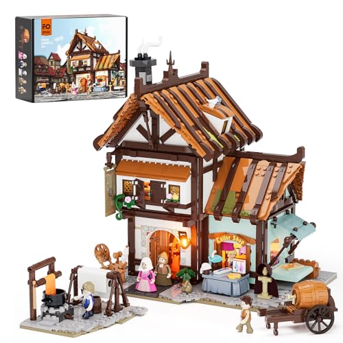 funwhole medieval tailor shop lighting building bricks set - middle ages city town tailoring studio multi-form modular collection kit 1994 pcs for adults amp teens