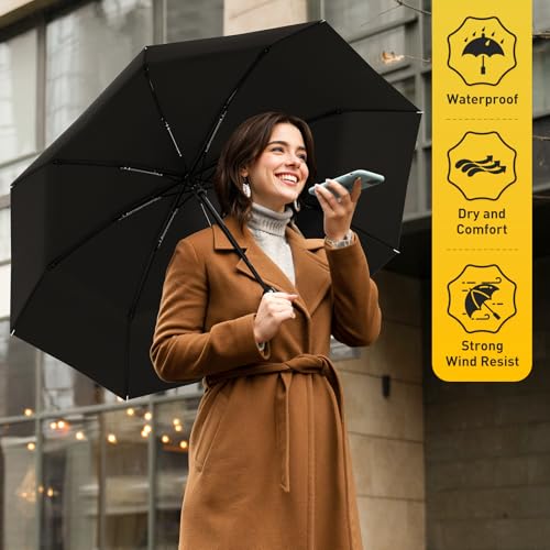 Windproof Travel Umbrella, Compact Umbrella, Car Umbrellas for Rain & Sun, 8 Fiberglass Ribs for Strong UV & Wind Resistance, Portable, Lightweight, Vent, Easy Automatic Open/Close - Image 5