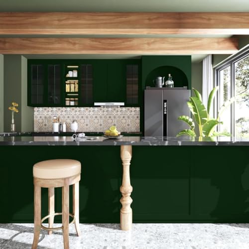 Image of HOME13 Matte Olive Green Wallpaper Self Adheisve Vinyl Decorative Waterproof Wallpaper for Kitchen Cabinet Countertop (12 X 120 inch)