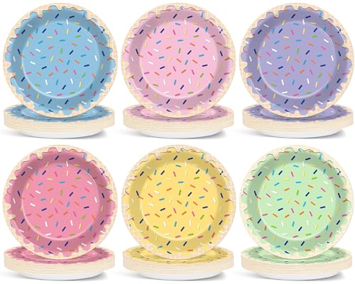 Yiaoyinnz 60Pcs Ice Cream Paper Plates for Sweet One Donuts Tableware Supplies Colorful Donuts Sprinkle Disposable Dinnerware Set for Baby Shower Girls Ice Cream Birthday Party Decorations 7Inch