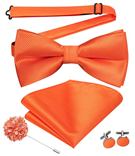 Image of Hi-Tie Bow Ties for Men Pre-Tied Pocket Square with Cufflinks Mens Bowtie Sets for Wedding Formal Party