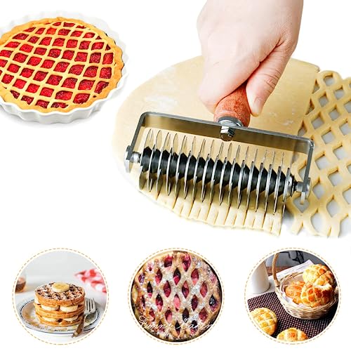 Taglierina a rullo in acciaio inox, con manico in legno, per biscotti, torte, pizza, pane, pasticceria e cottura
