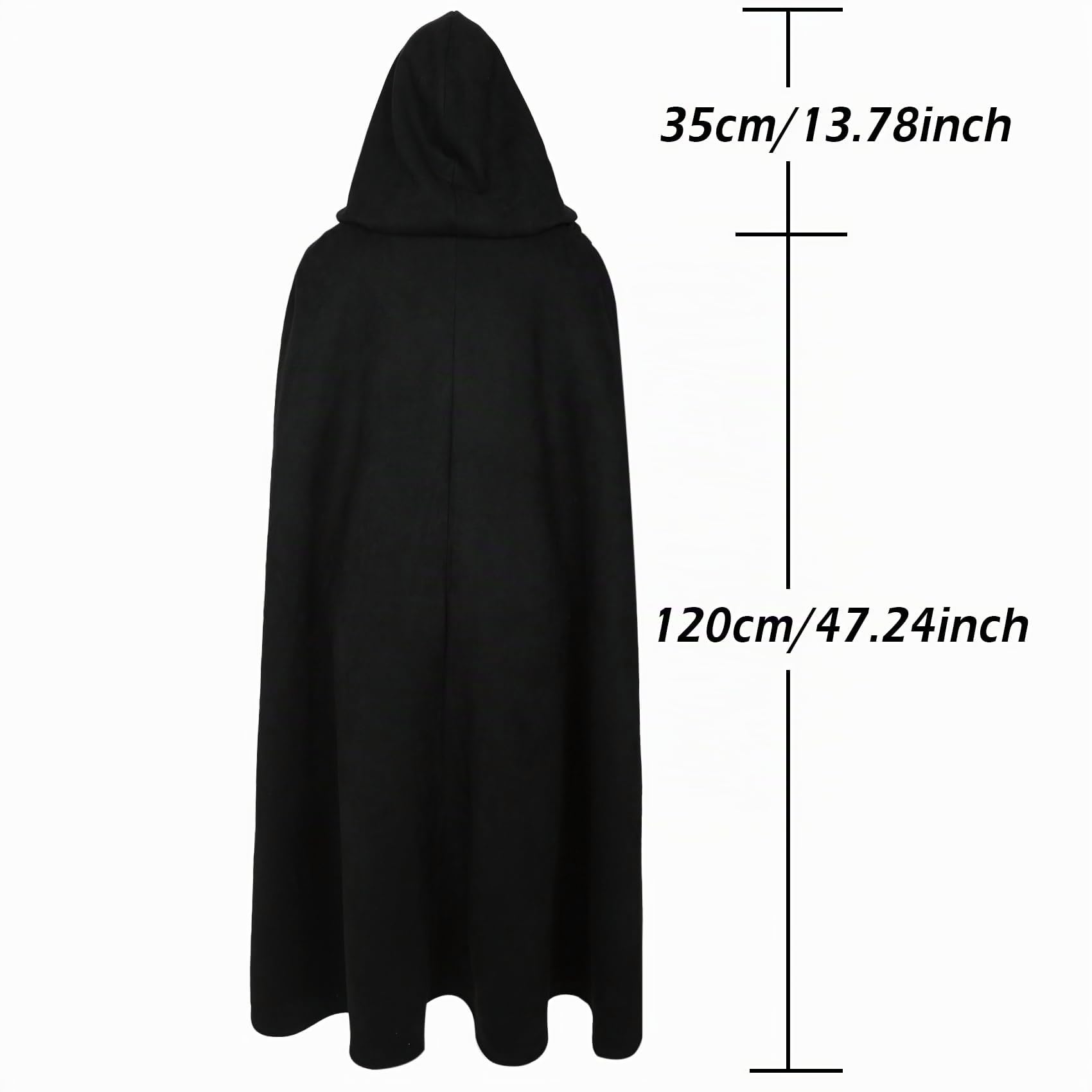 keland Mantello medievale con cappuccio, mantello rinascimentale, con cappuccio, lungo, in velluto, per uomo e donna (nero)